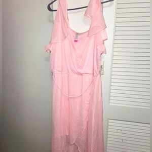 Pastel Pink high low style dress with ruffle short sleeve in the size 3x